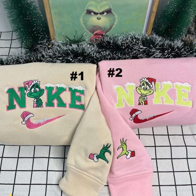 Cute Grinch Christmas Nike Embroidered Sweatshirt, Xmas Gift For Couple| soulcals.com