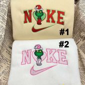 Cute Grinch Couple Nike Embroidered Sweatshirt, Xmas Gift for Couple| soulcals.com