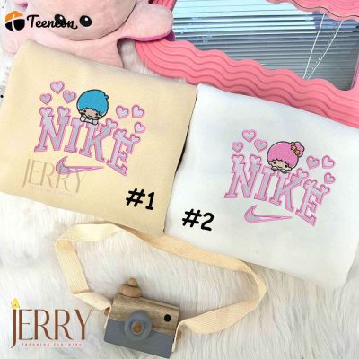 Cute Hello Kitty Little Twin Nike Embroidered Sweatshirt, Perfect Valentines Day Gift for Couples| soulcals.com