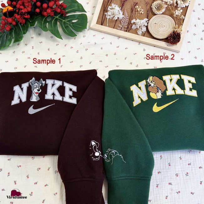 Cute Lady and the Tramp Nike Embroidered Sweatshirts Vintage Matching Sweatshirt with Nike Embroidery| soulcals.com