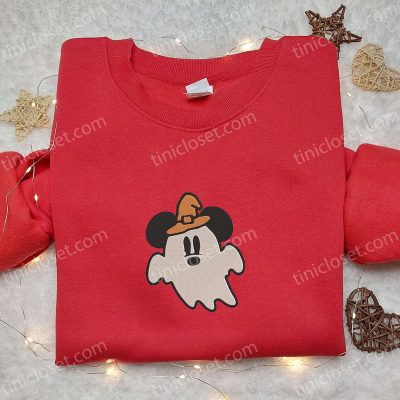 Cute Mickey Ghost Witch Hat Embroidered Shirt Happy Halloween Best Family Halloween Gift | soulcals.com