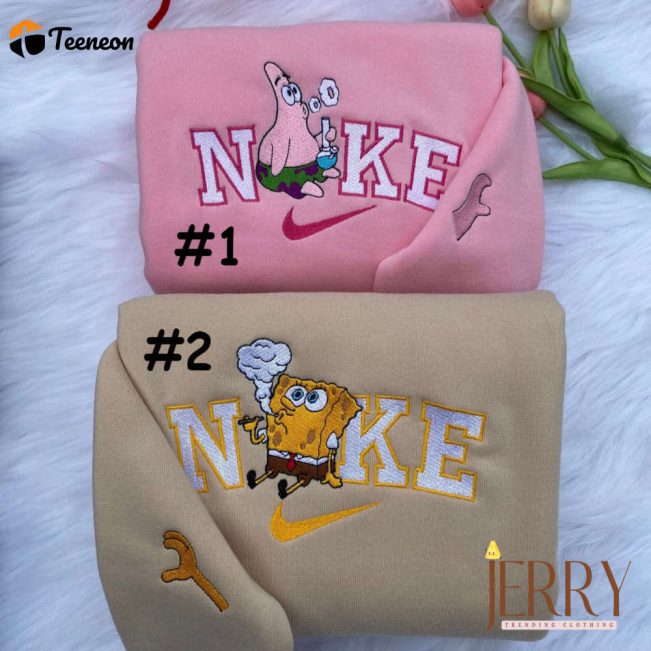 Cute Patrick Star & SpongeBob SquarePants Nike Sweatshirt, Embroidered Coziness| soulcals.com