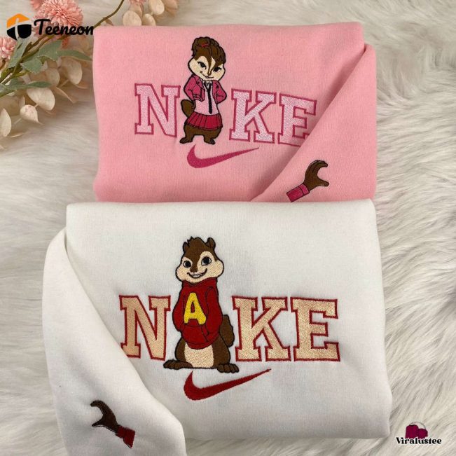 Cute Chipmunks Alvin & Brittany Couple Nike Sweatshirts Matching Embroidery for Adorable Style| soulcals.com
