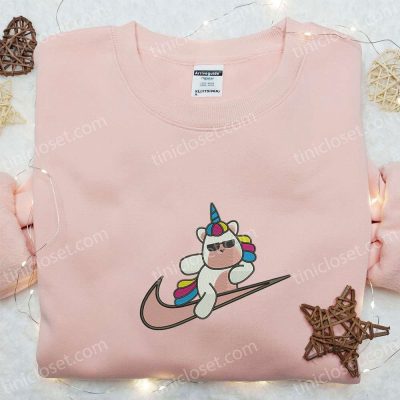 Cute Unicorn x Swoosh Cartoon Hoodie Nike Inspired Embroidered Shirt Perfect Family Gift| soulcals.com