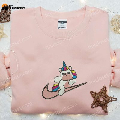 Cute Unicorn x Swoosh Cartoon Hoodie Nike Inspired Embroidered Shirt Perfect Family Gift| soulcals.com
