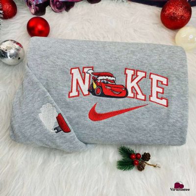 Disney Cars Lightning McQueen and Tow Mater Christmas Nike Sweatshirt, Festive Embroidered Design| soulcals.com