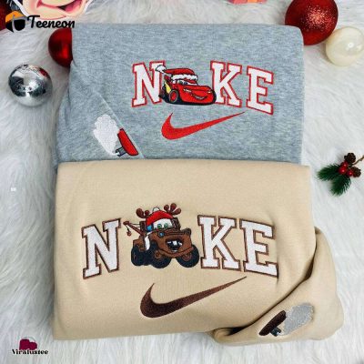 Disney Cars Lightning McQueen and Tow Mater Christmas Nike Sweatshirt, Festive Embroidered Design| soulcals.com