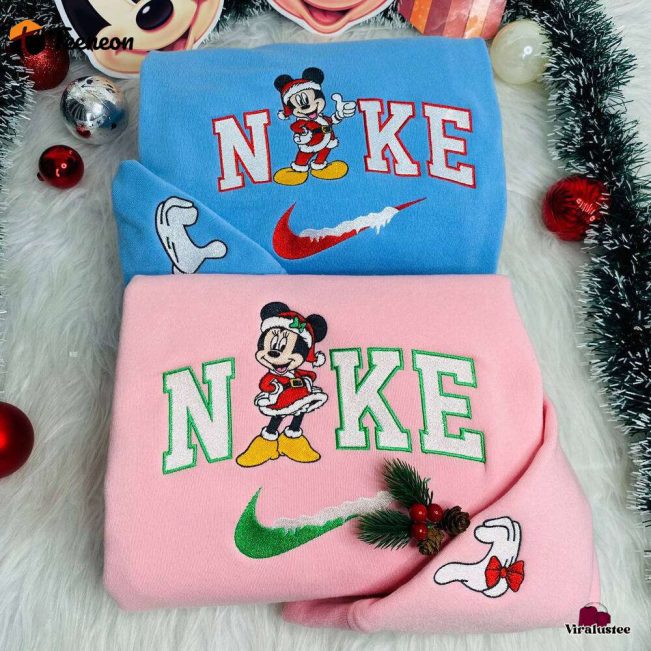 Disney Couples Mickey and Minnie Mouse Christmas Nike Embroidered Sweatshirt Perfect Matching Christmas Gifts| soulcals.com