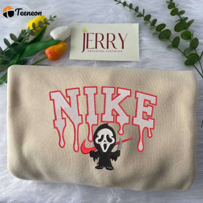 Spookily Stylish Nike Embroidered Sweatshirt with Dripping Scream Ghost Design, Perfect for Halloween| soulcals.com