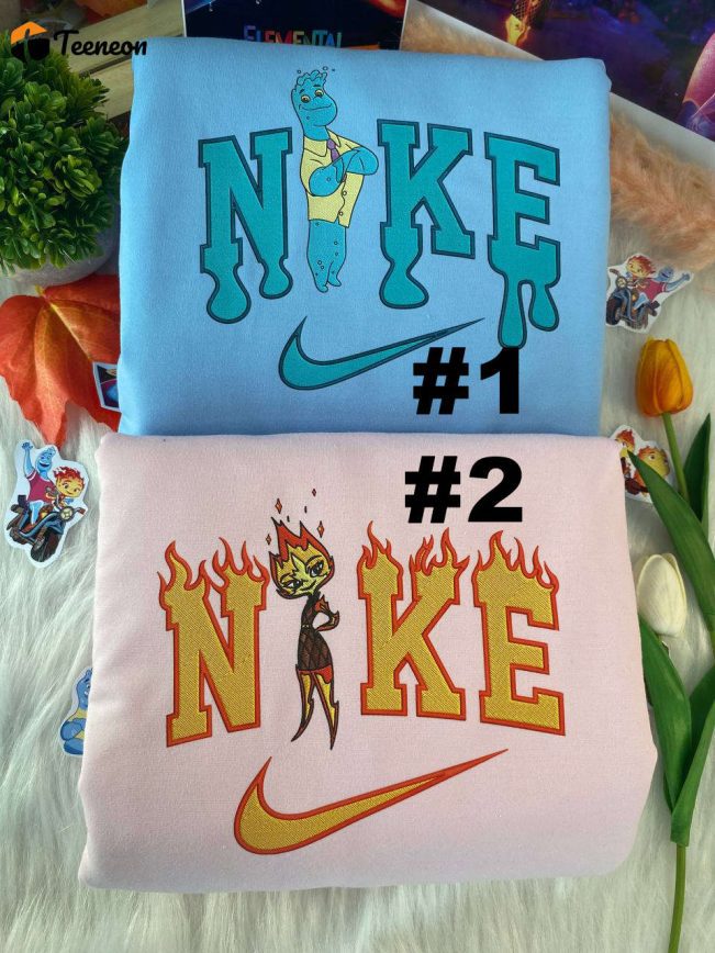Ember And Wade Elemental Disney Nike Embroidered Sweatshirts| soulcals.com