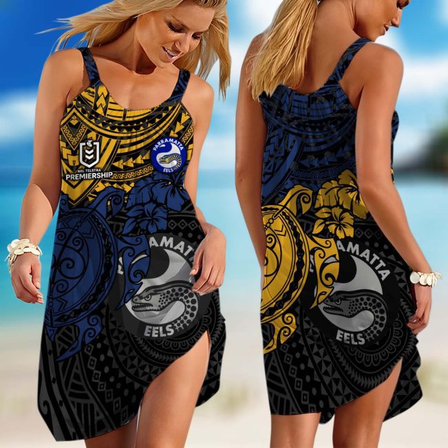 NRL Brisbane Broncos Polynesian Sleeveless Summer Beach Sundress for Women