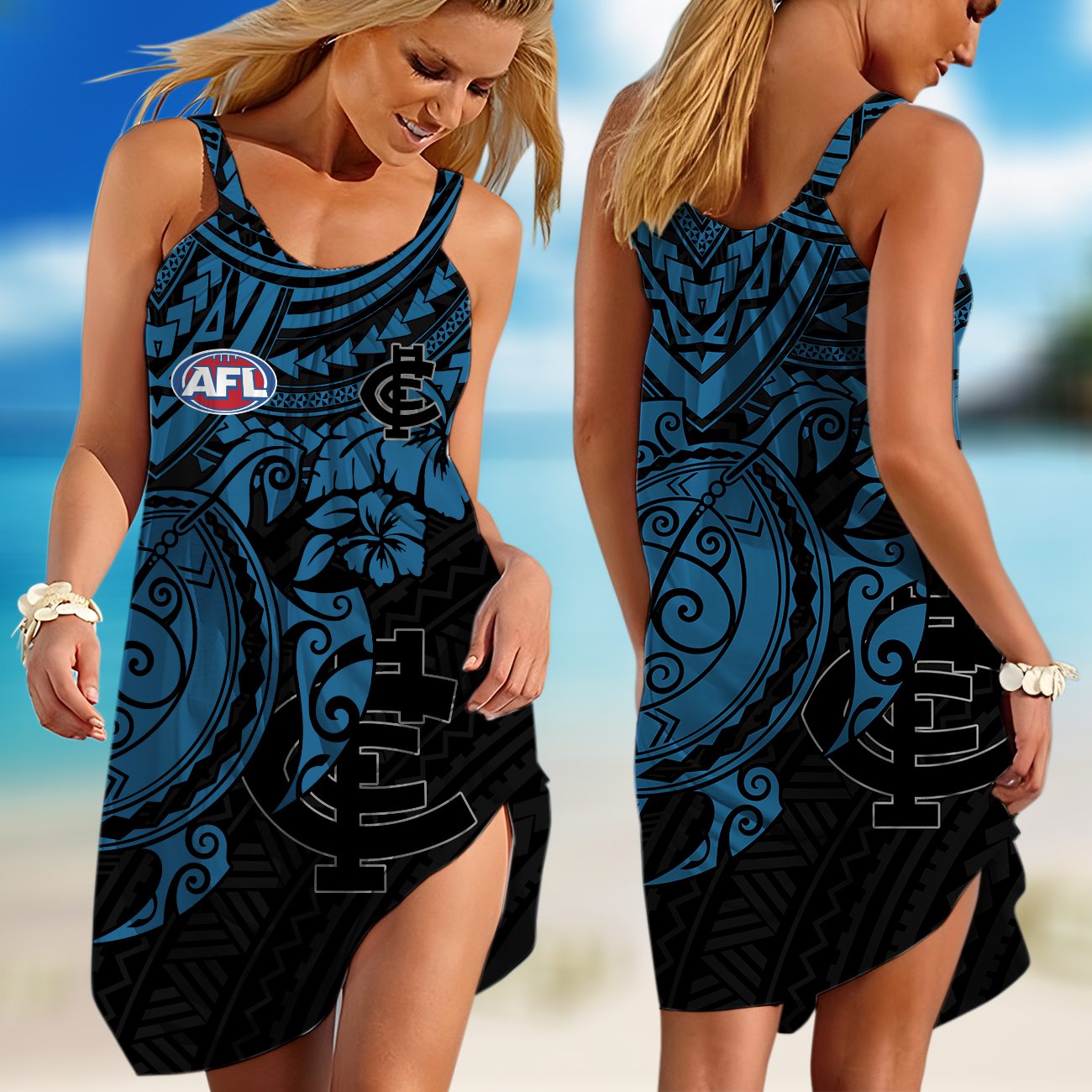 AFL Brisbane Lions Polynesian Sleeveless Summer Beach Sundress for Women AFL Brisbane Lions Polynesian Sleeveless Summer Beach Sundress for Women