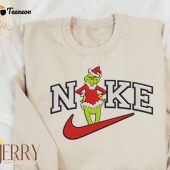 Funny Nike Grinch Angry Standing Swoosh Embroidered Sweatshirt| soulcals.com