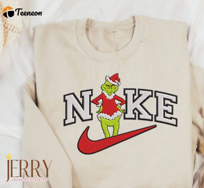 Funny Nike Grinch Angry Standing Swoosh Embroidered Sweatshirt| soulcals.com