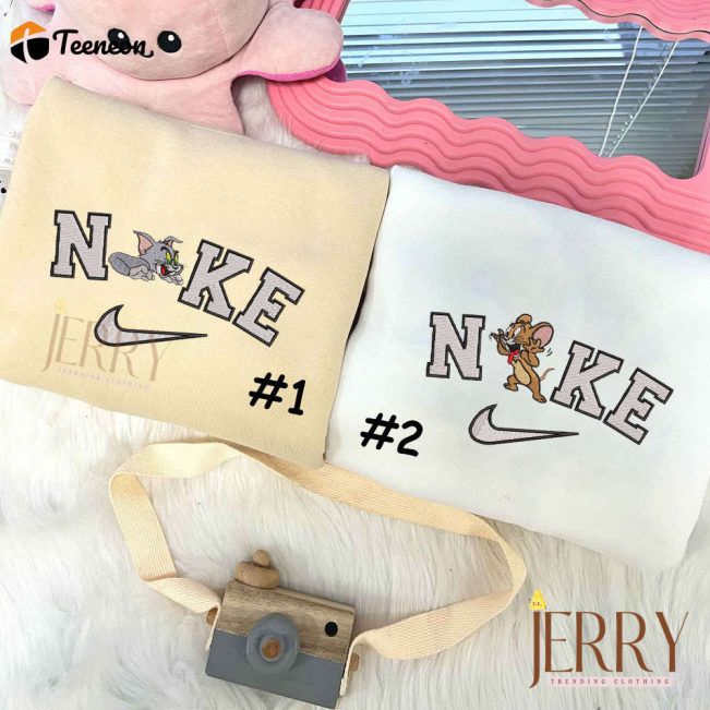 Tom and Jerry Nike Embroidered Sweatshirt Funny Couples Hoodies| soulcals.com