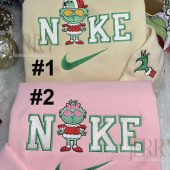Grinch Boy And Grinch Girl Christmas Nike Embroidered Sweatshirt, Xmas Gift for Family| soulcals.com