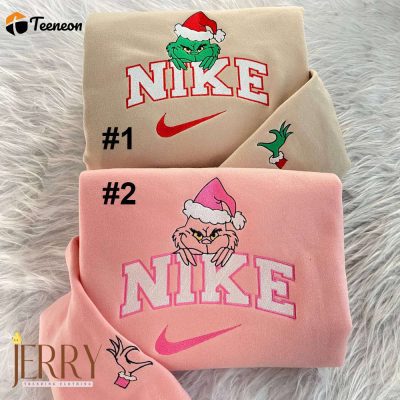 Grinch Couple Christmas Nike Embroidered Sweatshirt| soulcals.com