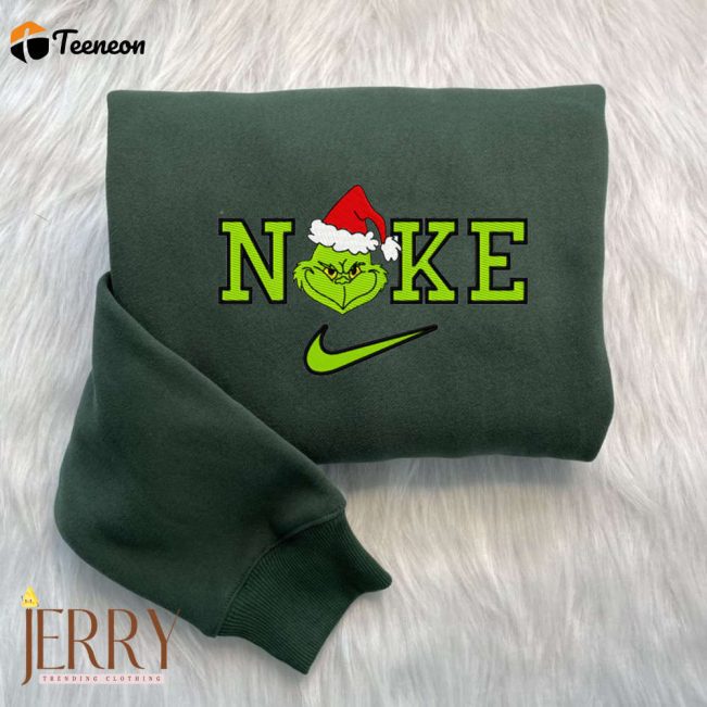 Grinch Face Christmas Nike Embroidered Sweatshirt| soulcals.com