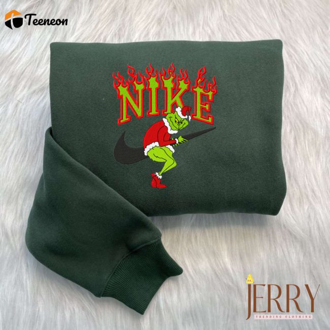 Grinch Steal Swoosh Christmas Nike Embroidered Sweatshirt| soulcals.com