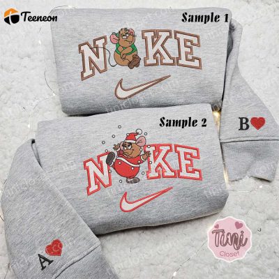 Gus Mouse Cinderella Xmas x Nike Embroidered Couple Shirt Christmas Shirt & Hoodie| soulcals.com