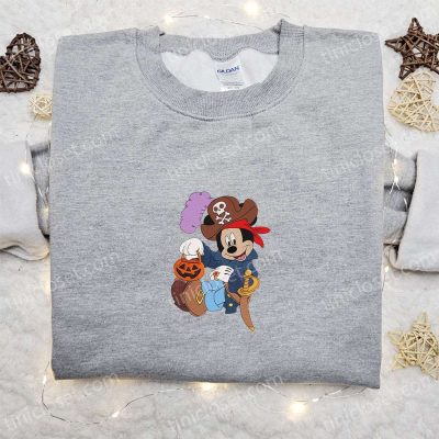 Spooky Halloween Pirate Mickey Shirt with Pumpkin Lantern Disney Embroidered Adorable & Fun | soulcals.com