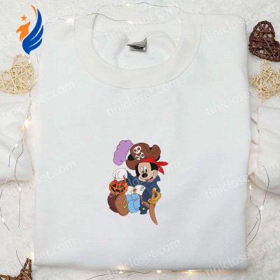 Spooky Halloween Pirate Mickey Shirt with Pumpkin Lantern Disney Embroidered Adorable & Fun | soulcals.com