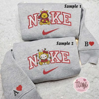 Hello Kitty & Pooh x Nike Embroidered Couple Shirt, Cartoon Shirt & Hoodie| soulcals.com