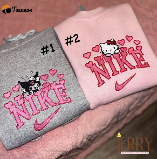Hello Kitty & Kurumi Nike Embroidered Sweatshirt Matching Hoodies| soulcals.com