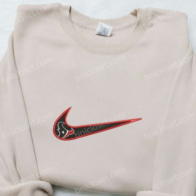 Shop Houston Texans x Nike Swoosh Embroidered Shirt NFL Sports Hoodie & Nike Inspired Shirt| soulcals.com