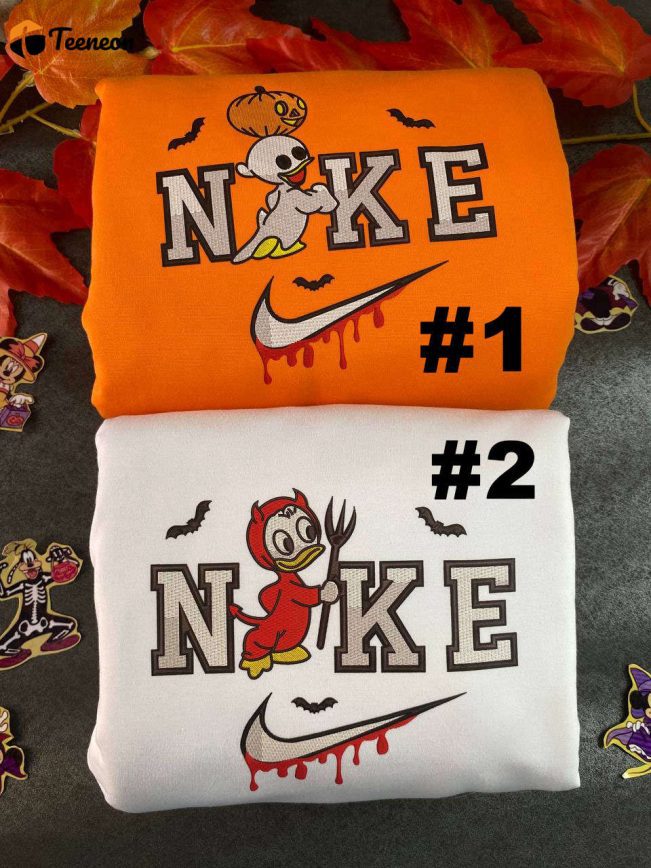 Huey Duck And Louie Duck Spooky Disney Nike Embroidered Sweatshirts| soulcals.com