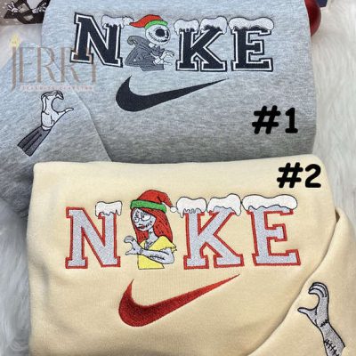 Jack And Sally Christmas Nike Embroidered Sweatshirt, Best Gift For Couple| soulcals.com