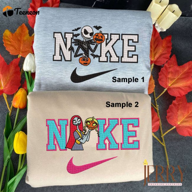 Jack And Sally Halloween Nike Embroidered Shirt| soulcals.com