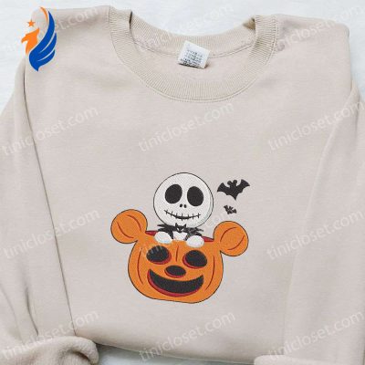 Jack Skellington Mickey Pumpkin Embroidered Sweatshirt Disney Movie Halloween Gift for Family | soulcals.com