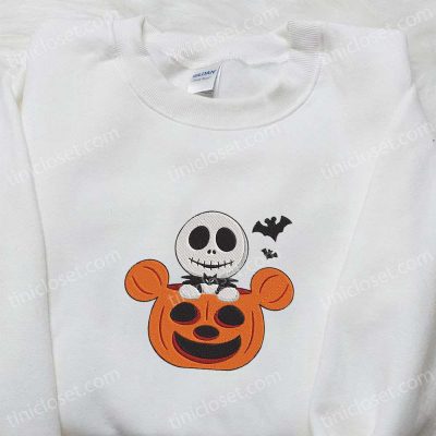 Jack Skellington Mickey Pumpkin Embroidered Sweatshirt Disney Movie Halloween Gift for Family | soulcals.com