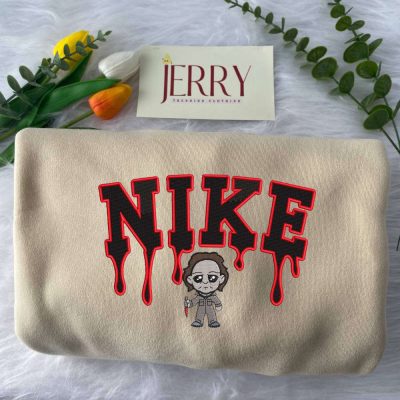 Stay Cozy in Style with Michael Myers Nike Embroidered Sweatshirt ,Exclusive Knife Design| soulcals.com