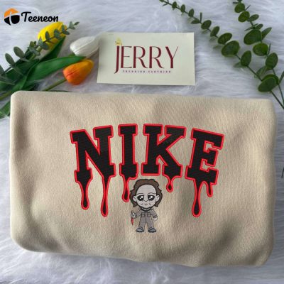 Stay Cozy in Style with Michael Myers Nike Embroidered Sweatshirt ,Exclusive Knife Design| soulcals.com