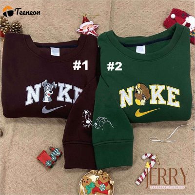 Lady and the Tramp Ver2 Couple Disney Nike Embroidered Sweatshirts| soulcals.com
