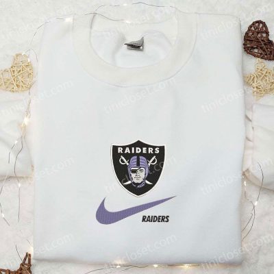 Las Vegas Raiders x Nike Swoosh Embroidered Shirt & Hoodie NFL Sports Gear for the Ultimate Fan, B Gift for Men Women Gift Idea| soulcals.com