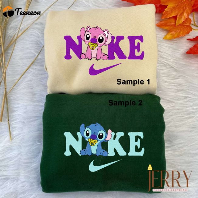 Little Stitch And Angel Disney Nike Embroidered Sweatshirts| soulcals.com
