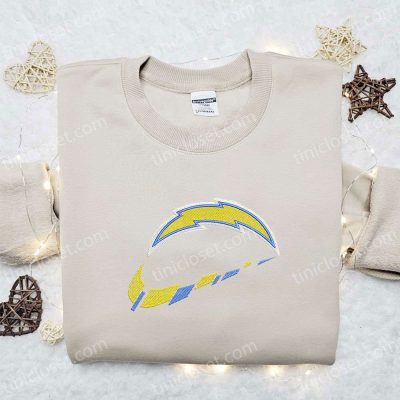Los Angeles Chargers x Nike Swoosh Embroidered Shirt & Hoodie B Gift for Men Women NFL Sports Gift Idea| soulcals.com