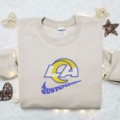 Los Angeles Rams Just Do It X Nike Swoosh Embroidered Shirt Nfl Sports Embroidered Hoodie Best Gift Idea 1.jpeg - demo10