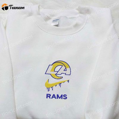 Los Angeles Rams x Nike Swoosh Drip Embroidered Shirt & Hoodie Collection, NFL Sports Inspired Apparel| soulcals.com