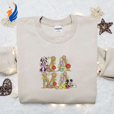 Mama Mickey & Minnie Flowers Shirt Disney Characters Hoodie Best Mother?s Day Gift | soulcals.com