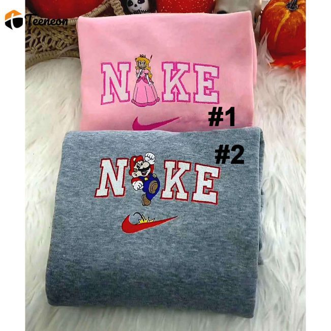 Mario And Princess Peach Couple Nike Embroidered Sweatshirts| soulcals.com