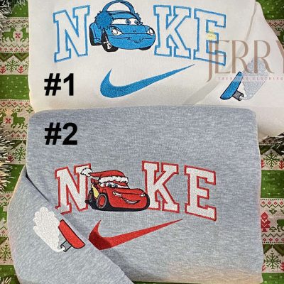 McQueen and Sally Cars Disney Nike Embroidered Sweatshirts, Christmas Gift for Couple| soulcals.com