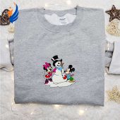 Mickey And Minnie Building Snowman Embroidered Shirt Disney Characters Embroidered Hoodie Best Christmas Gifts For Family.jpg - demo10