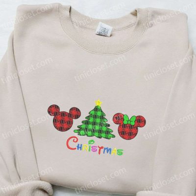 Disney Mickey & Minnie Christmas Shirt & Hoodie Festive Plaid Embroidered Apparel Perfect Family Christmas Gifts | soulcals.com