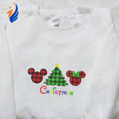 Disney Mickey & Minnie Christmas Shirt & Hoodie Festive Plaid Embroidered Apparel Perfect Family Christmas Gifts | soulcals.com