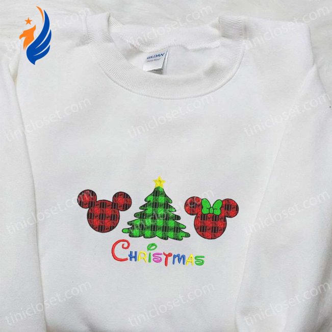 Disney Mickey & Minnie Christmas Shirt & Hoodie Festive Plaid Embroidered Apparel Perfect Family Christmas Gifts | soulcals.com