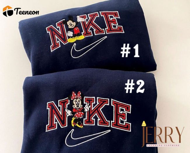 Mickey And Minnie Couple Disney Nike Embroidered Sweatshirt| soulcals.com